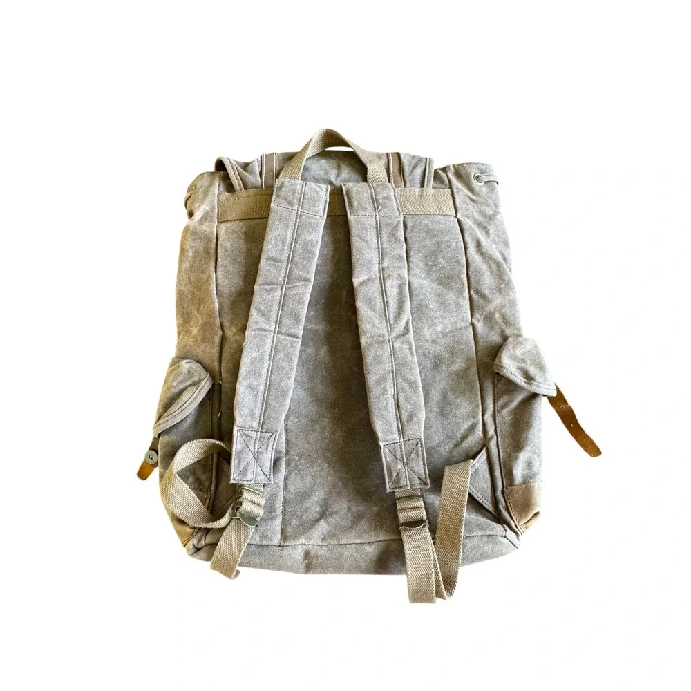 Vintage Style Waxed Canvas Leather Rucksack Backpack Buckle Flap Unisex